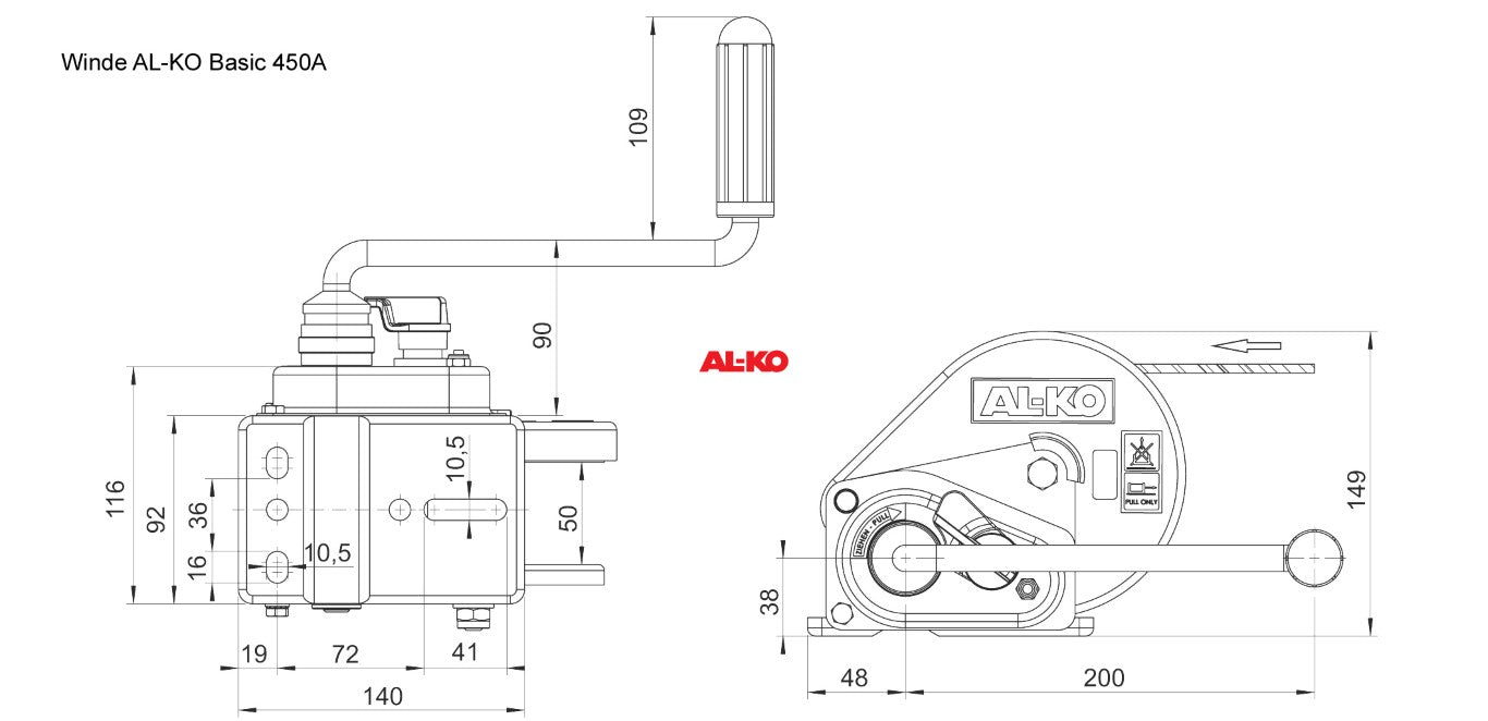 Seilwinde ALKO 450 A Basic / 450 kg / AL-KO 1225298 ohne Seil